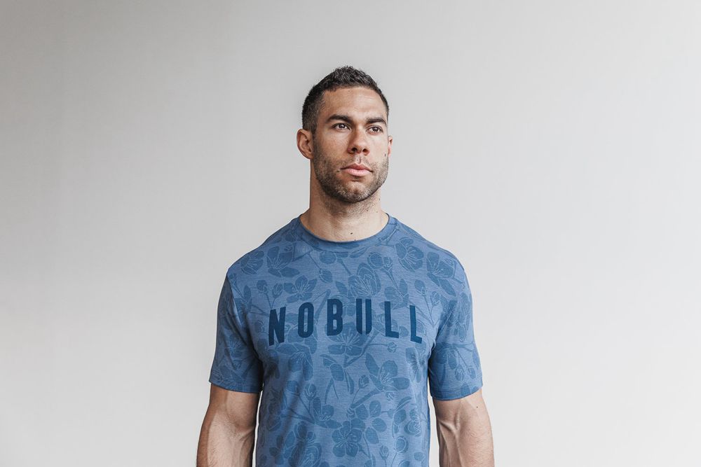 NOBULL Men's (Cherry Blossom) Tee - Coastal Blue Cherry Blossom - Ireland (1297QSYIK)